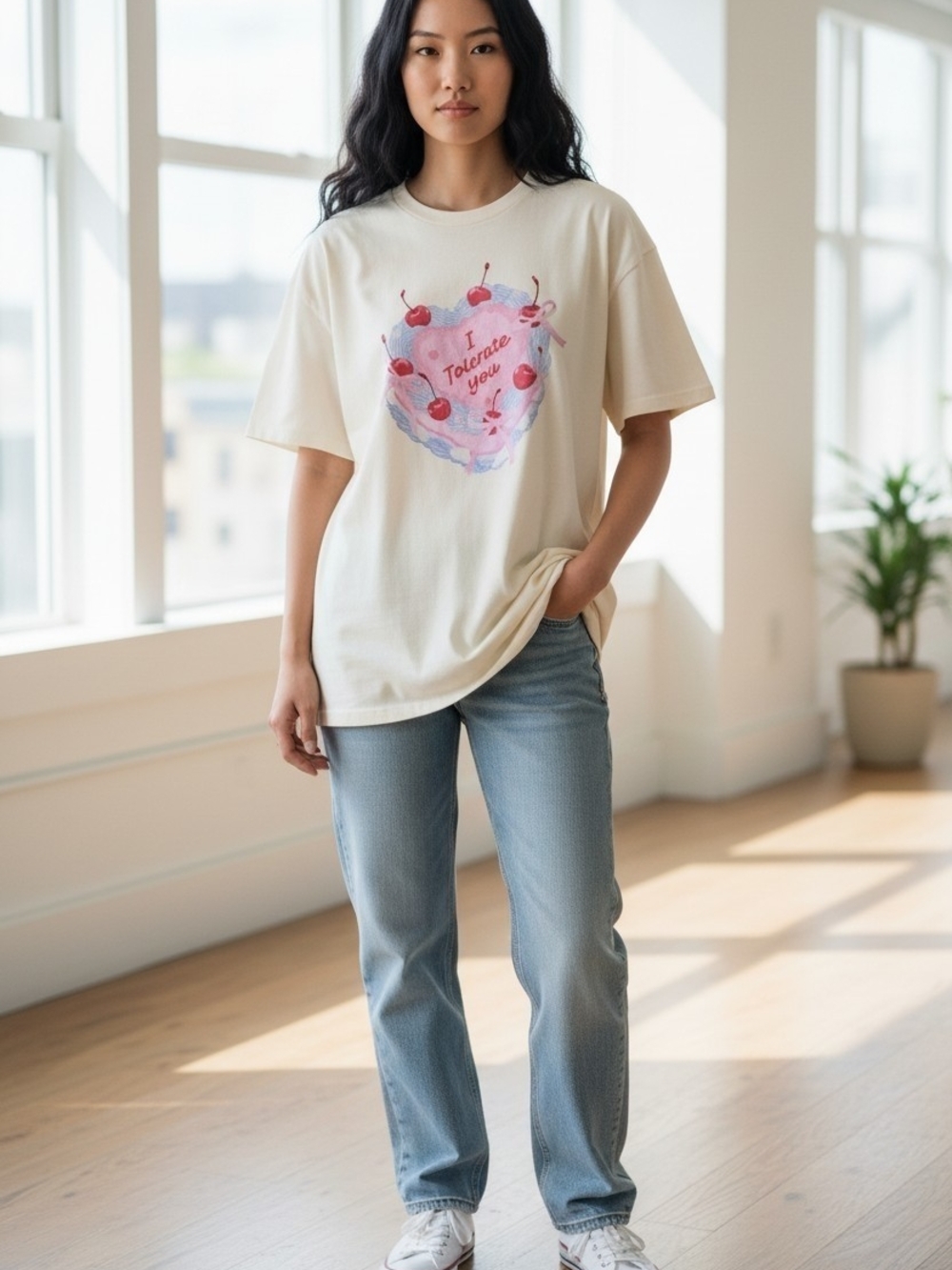 NWT "I Tolerate You" Cherry Heart Graphic Tee XL Funny Shirt